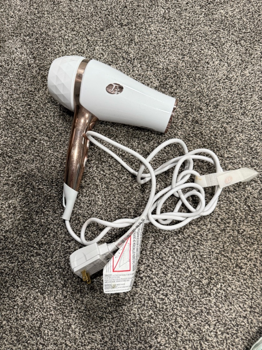 T3 White and Rose Gold Travel Hair Dryer